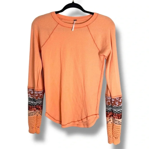 Free People Tops - Free People Mix Cuff Thermal Desert Orange Size Small
